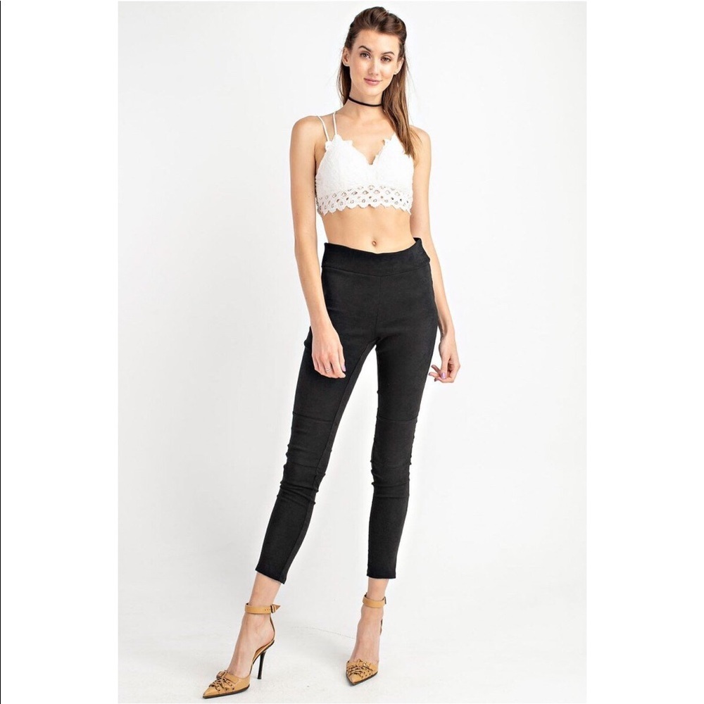 Black High Rise Suede Skinny Pants